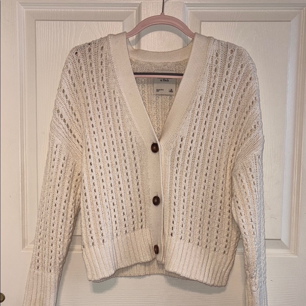 Abercrombie & Fitch Cream Cable Knit Cardigan Sweater